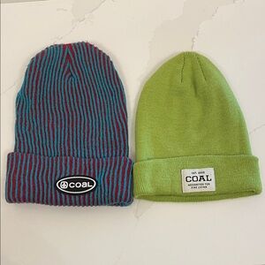 Coal Striped and Solid Beanie Set - Blue and Green